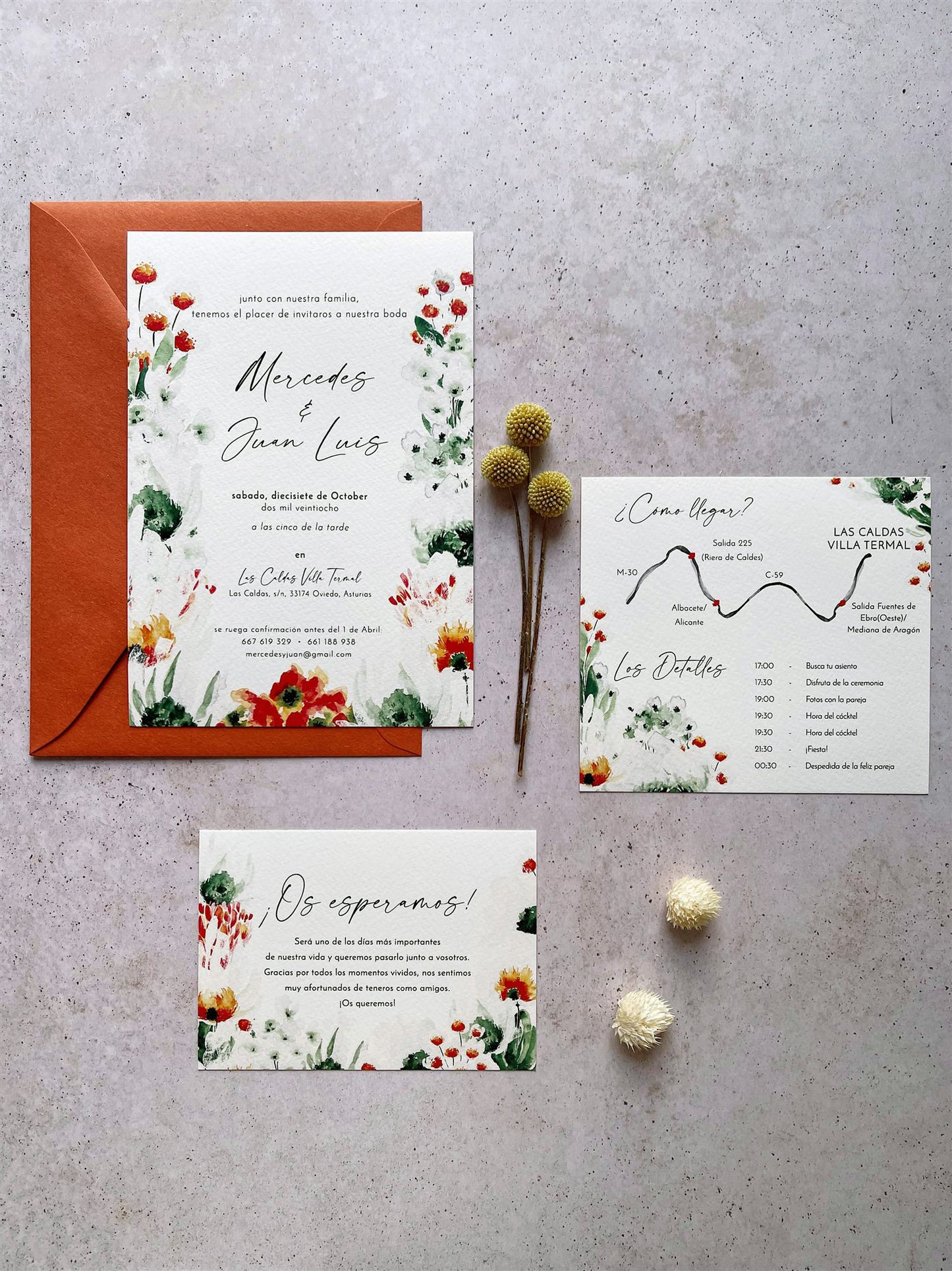 Invitación de Boda Flores Acuarelas