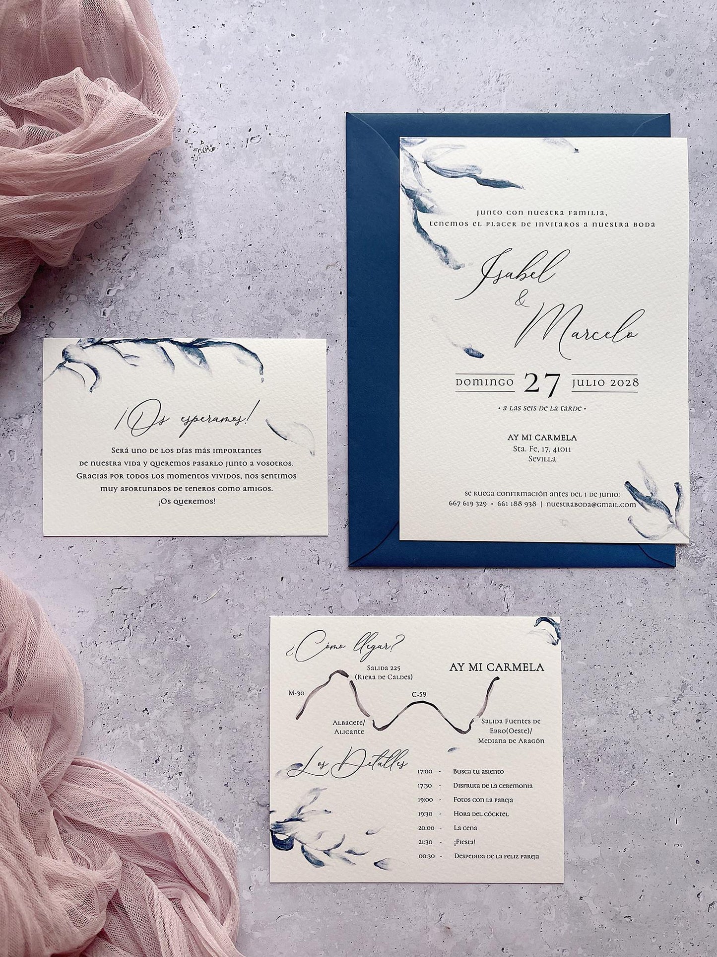 Invitación de Boda Azul Elegante