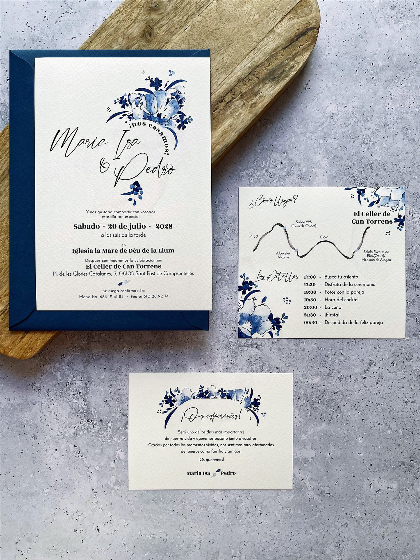 Invitación de Boda Azul Flores