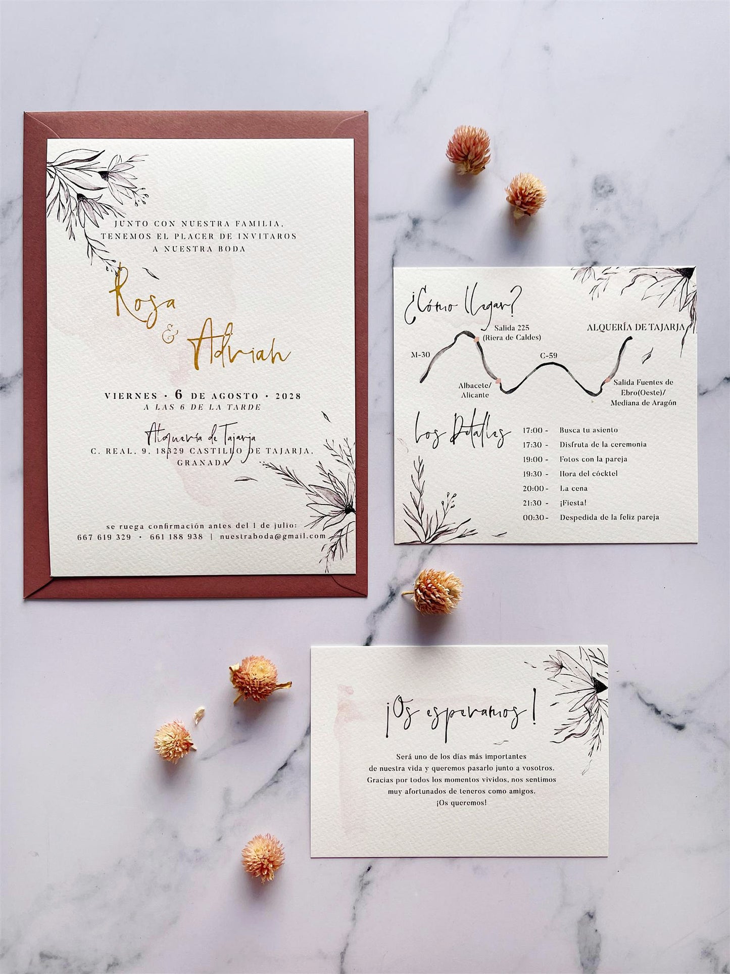 Invitación de Boda Rosa Palo