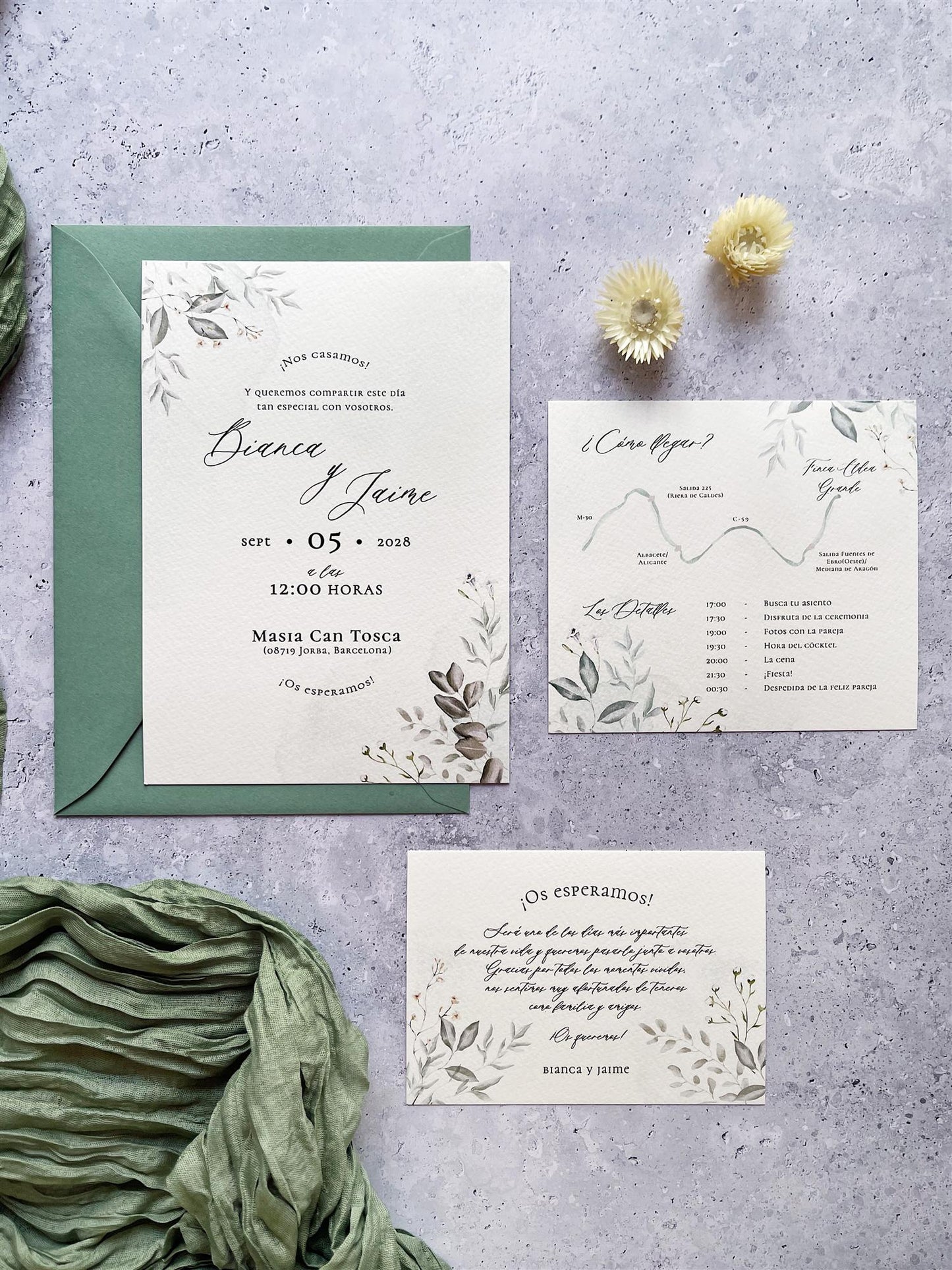 Invitación de Boda Verde Salvia