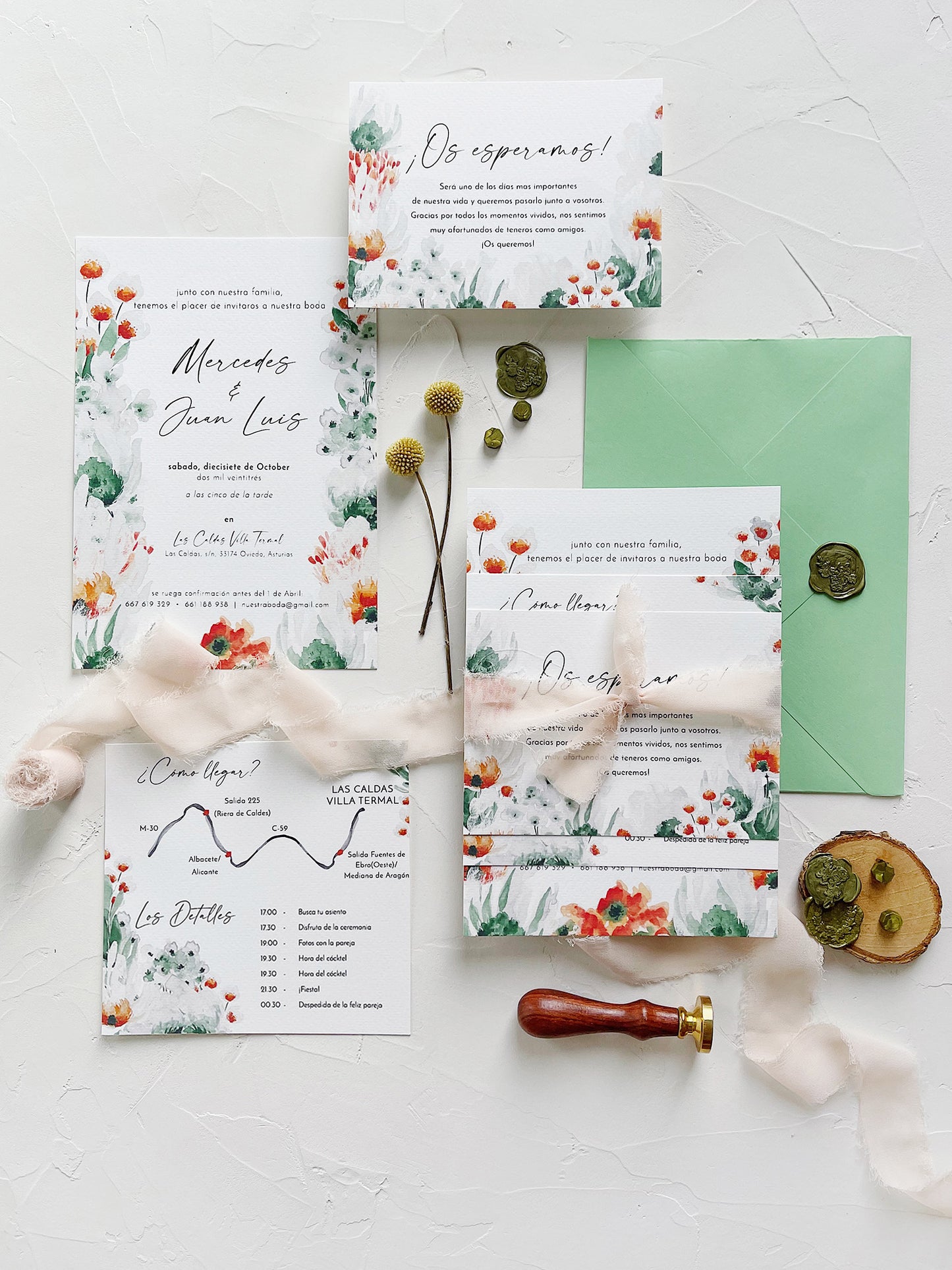 Invitación de Boda Flores pintadas con Acuarela