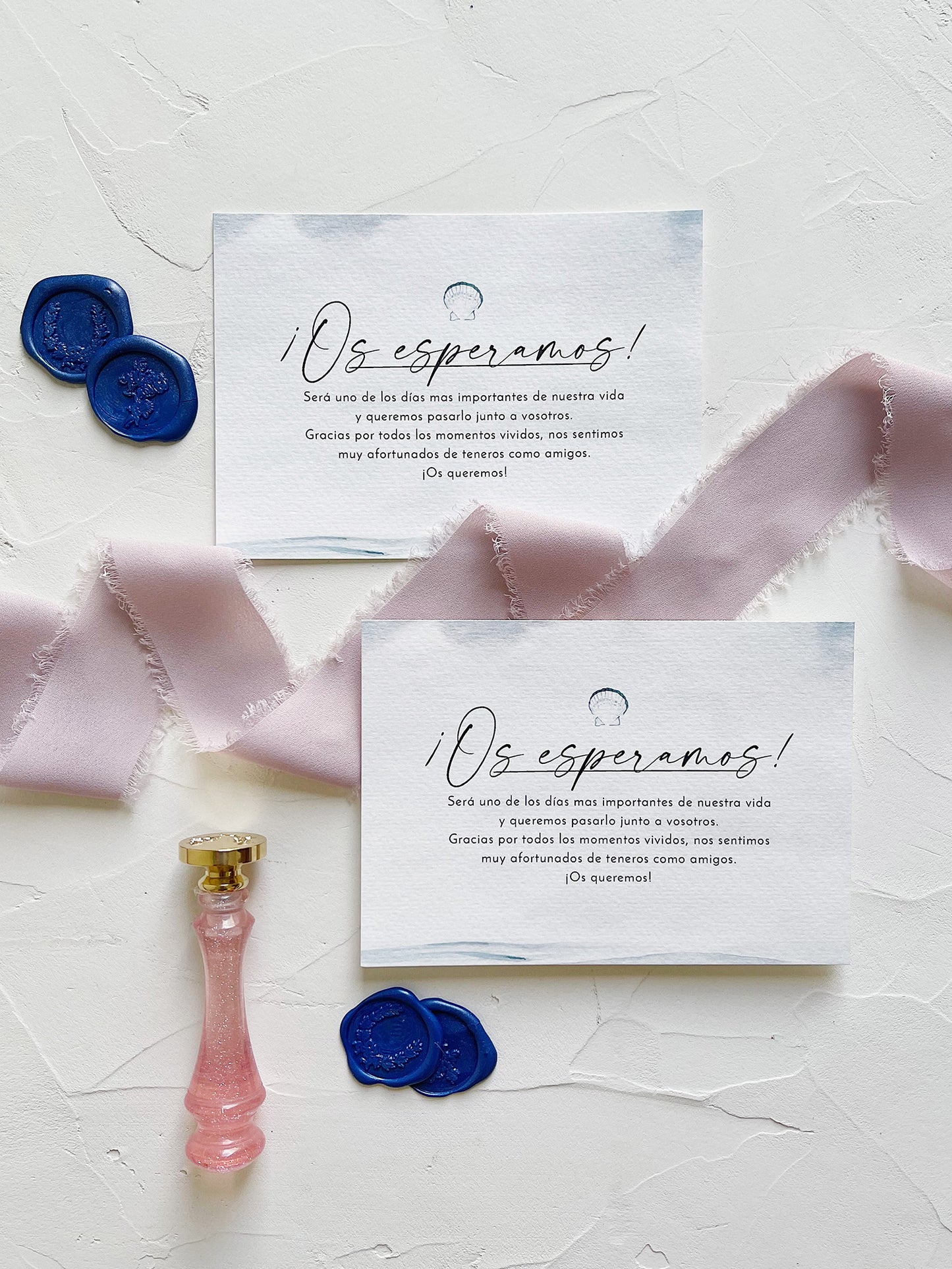 Invitación de Boda color azul crema