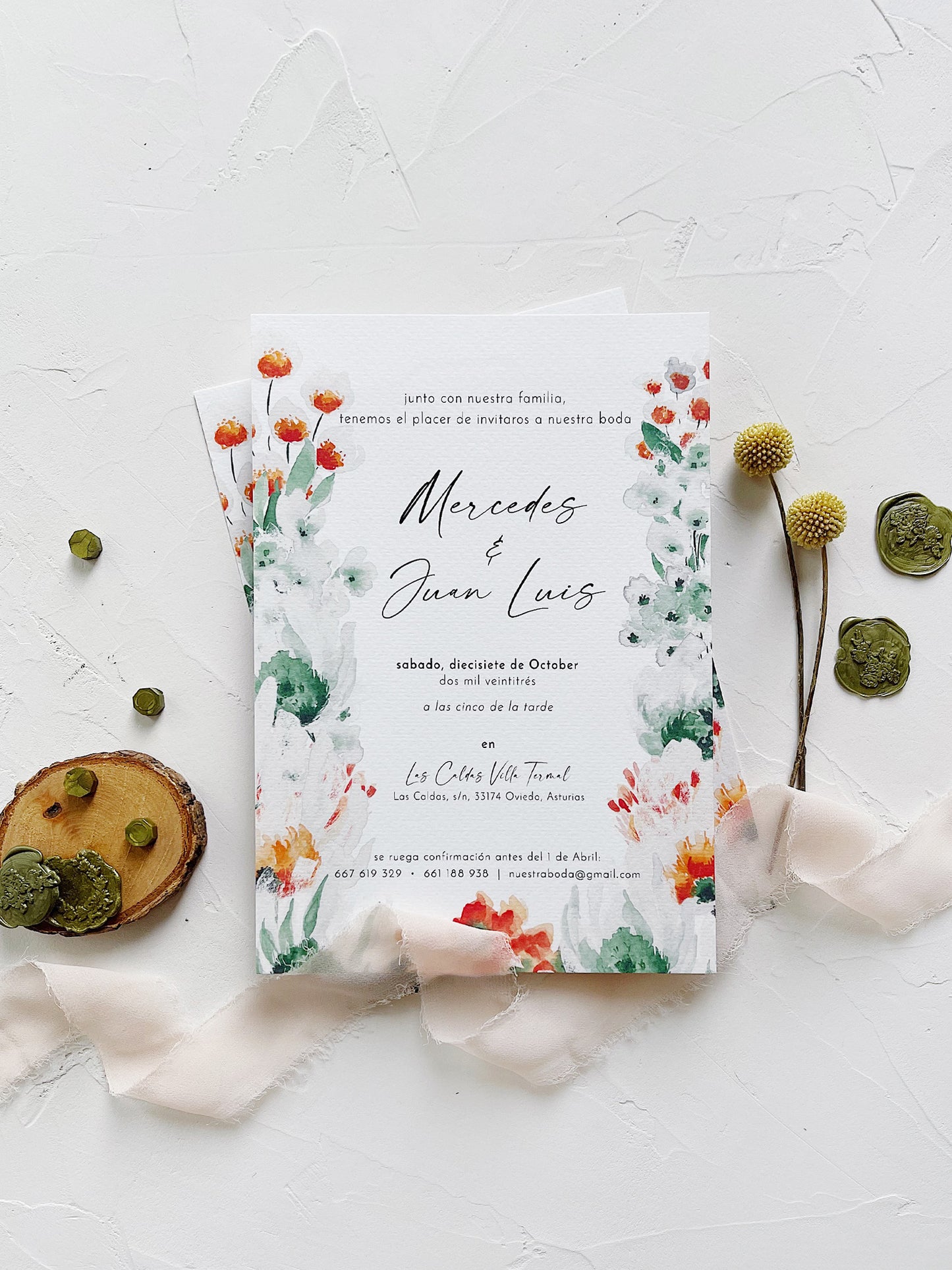 Invitación de Boda Flores Acuarela