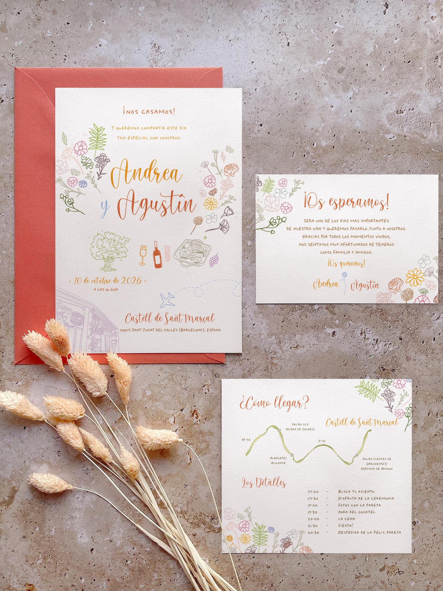 Invitación de Boda Ilustración Lineal