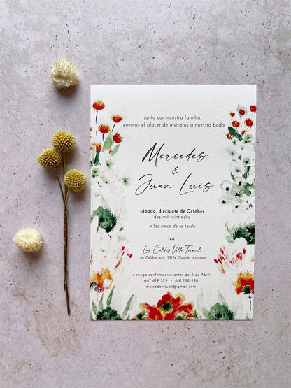 Invitación de Boda Flores Acuarelas