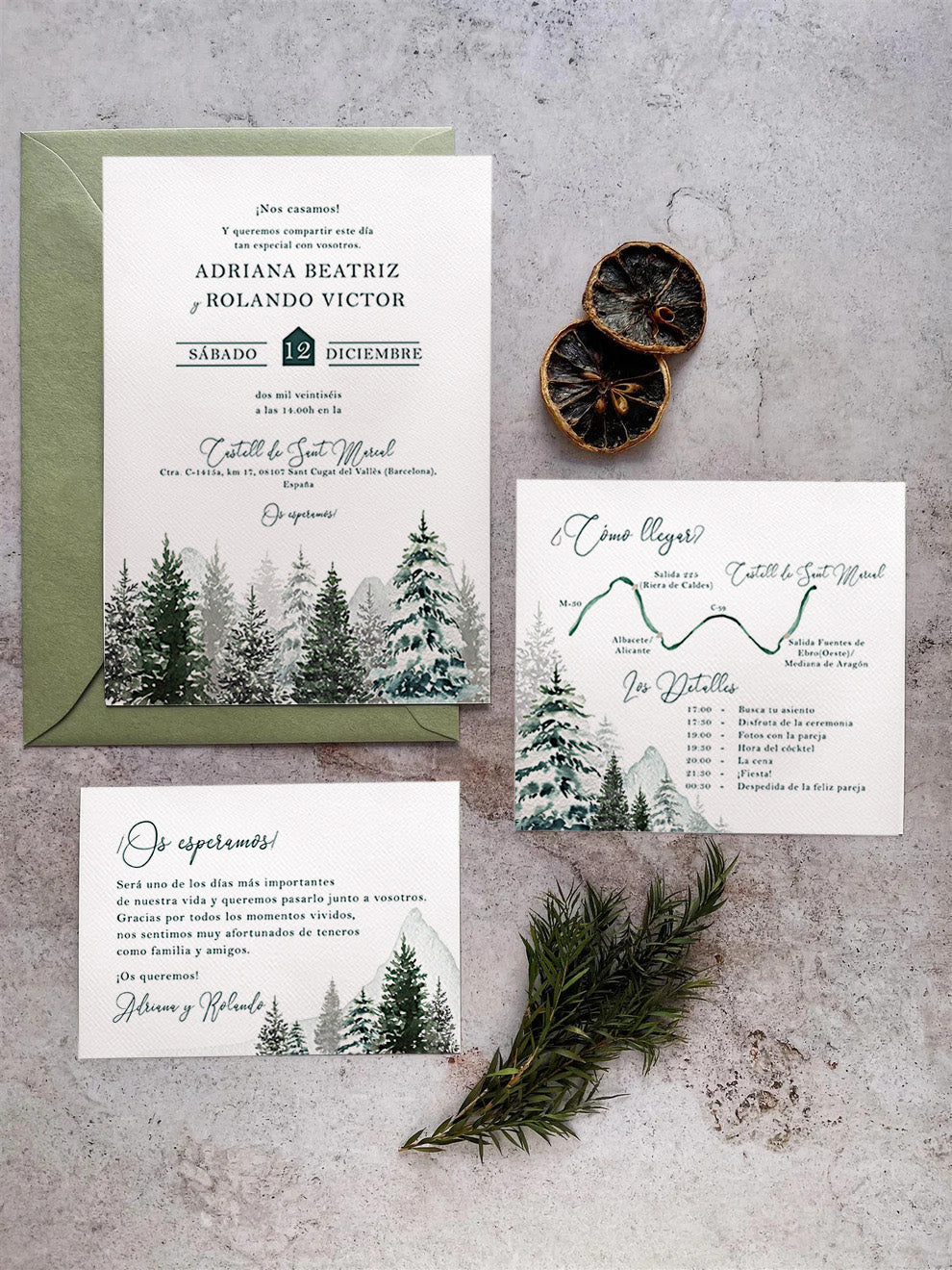Invitación de Boda Pinos