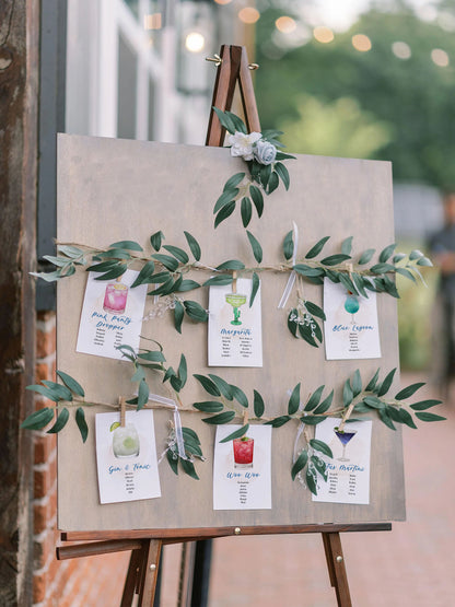 Seating plan de cocteles en acuarelas 