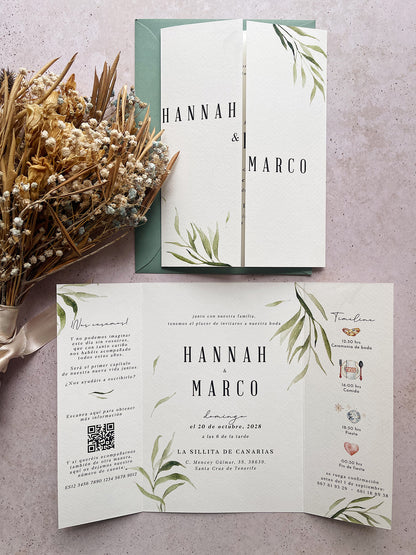 Invitación de Boda Hojas Verdes