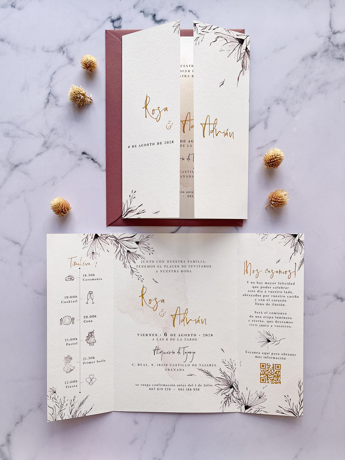 Invitación de Boda Rosa Palo