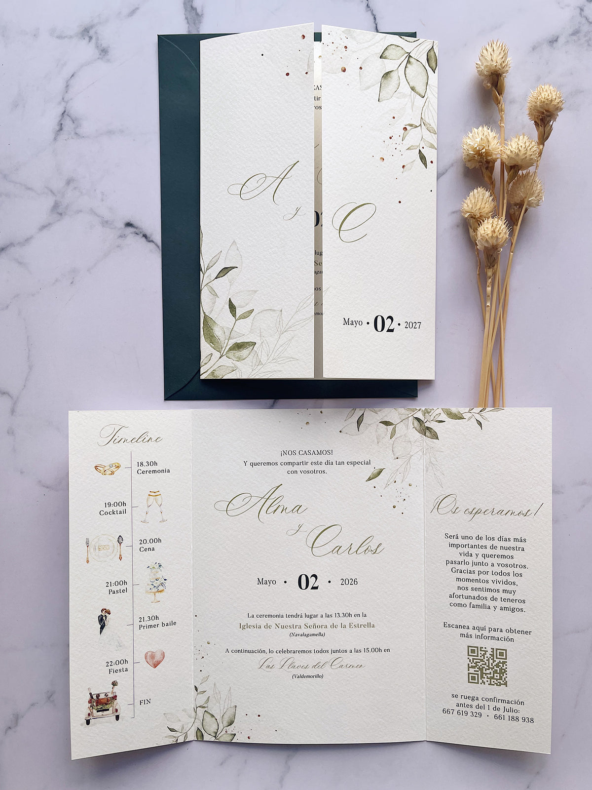 Invitación de Boda Verde Olivo