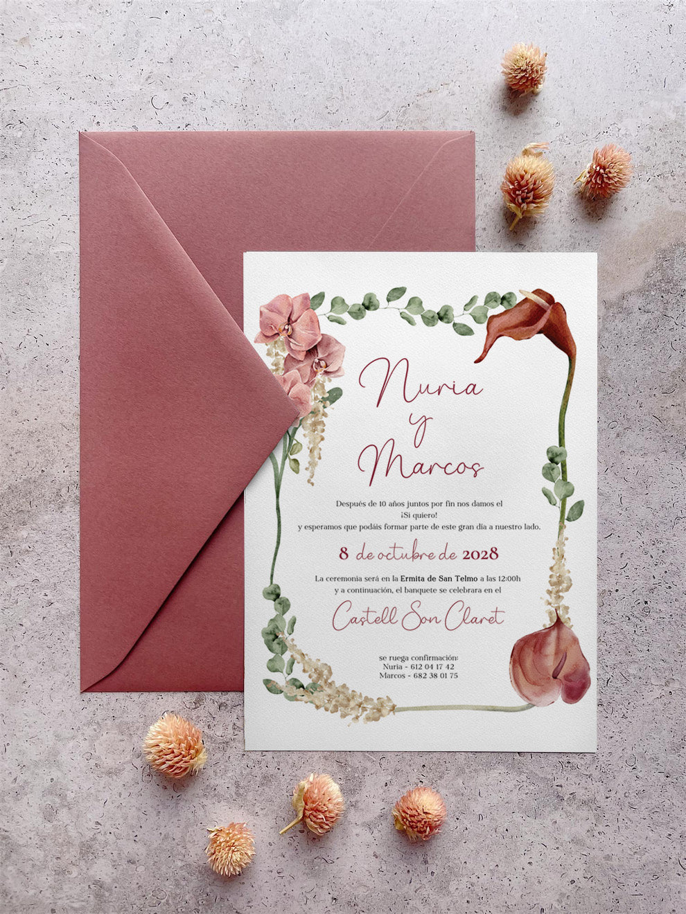 Invitación de Boda Orquídeas y Calas