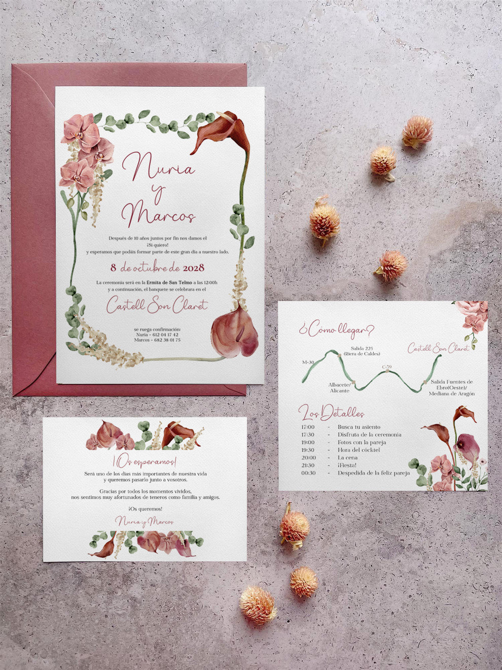 Invitación de Boda Orquídeas y Calas