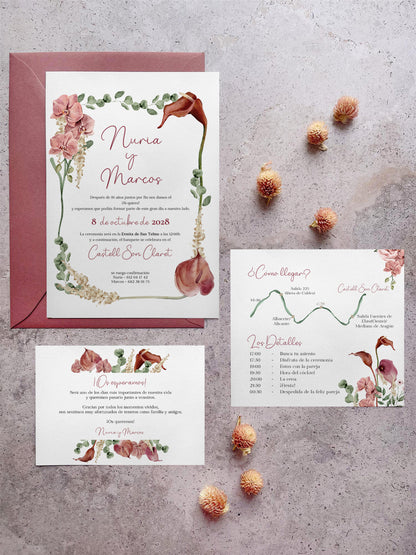 Invitación de Boda Orquídeas y Calas