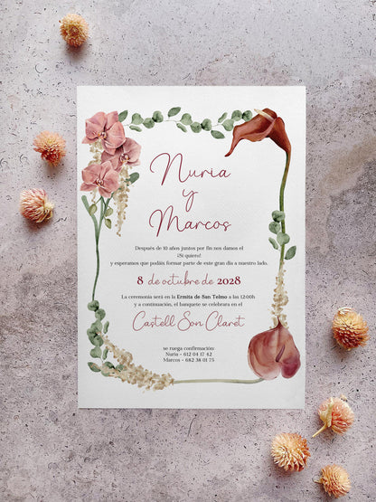 Invitación de Boda Orquídeas y Calas