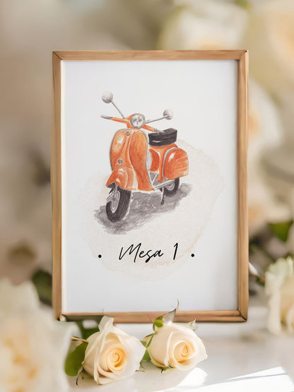 Meseros de motos en acuarela