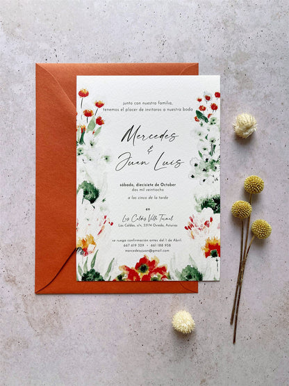 Invitación de Boda Flores Acuarelas