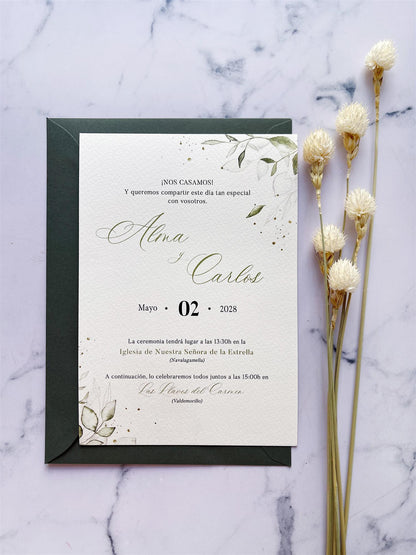 Invitación de Boda Verde Olivo