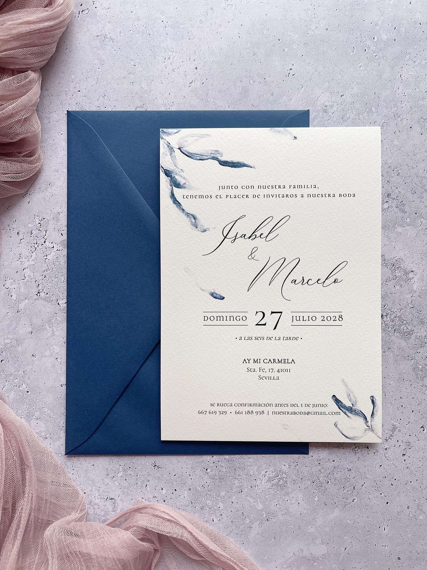 Invitación de Boda Azul Elegante