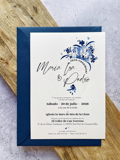Invitación de Boda Azul Flores