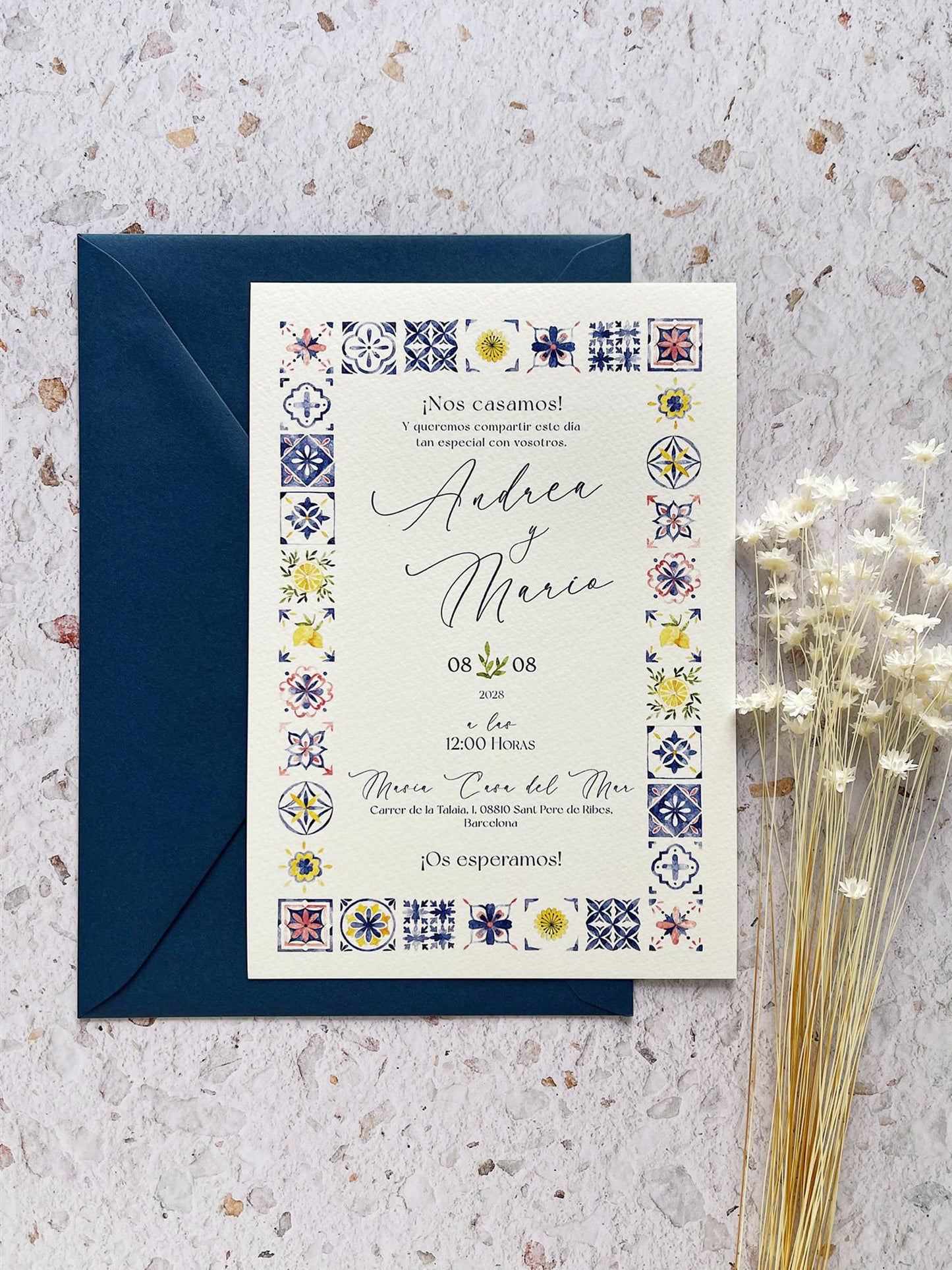 Invitación de Boda Estilo Mediterráneo