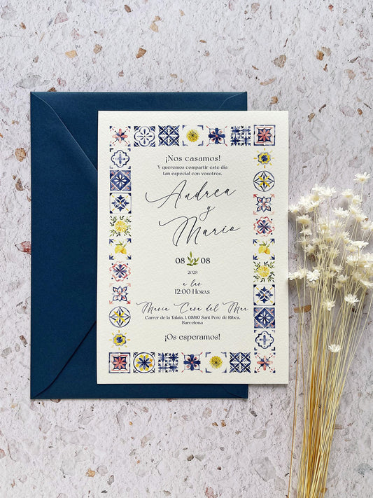 Invitación de Boda Estilo Mediterráneo