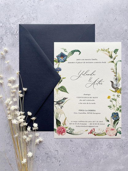Invitación de Boda Flores Azules