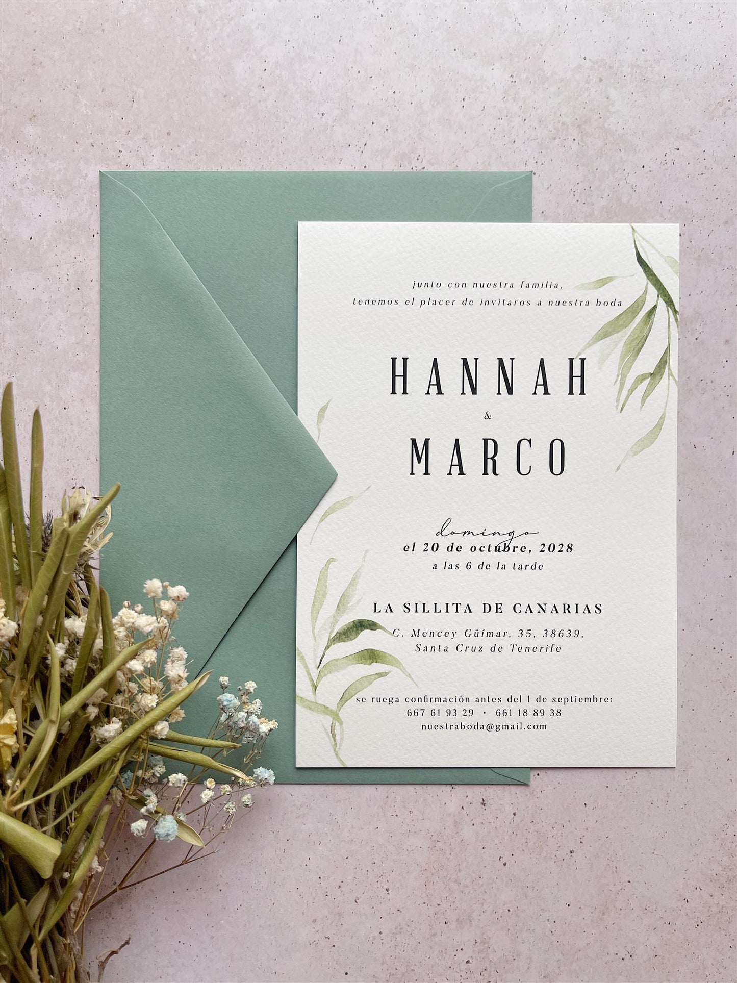 Invitación de Boda Hojas Verdes