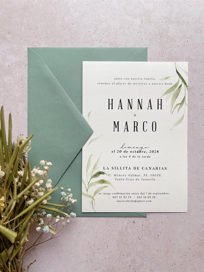 Invitación de Boda Hojas Verdes