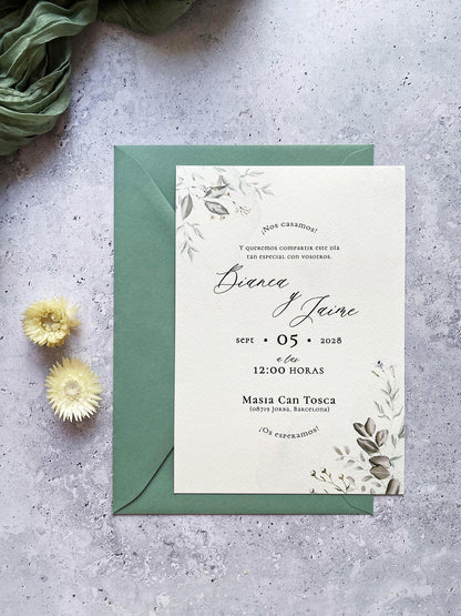Invitación de Boda Verde Salvia