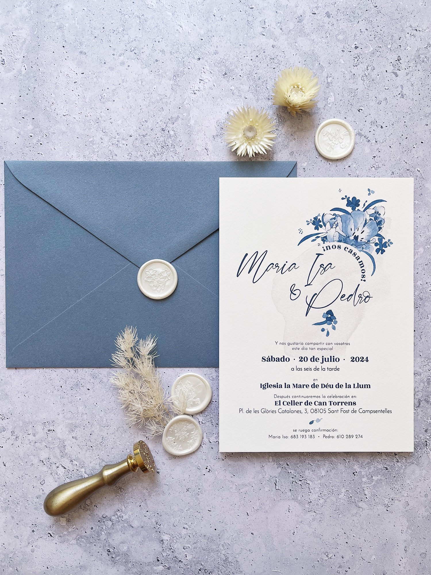 Invitación de Boda Azul Flores – lainvitaciondeliana, image size:1500x2000