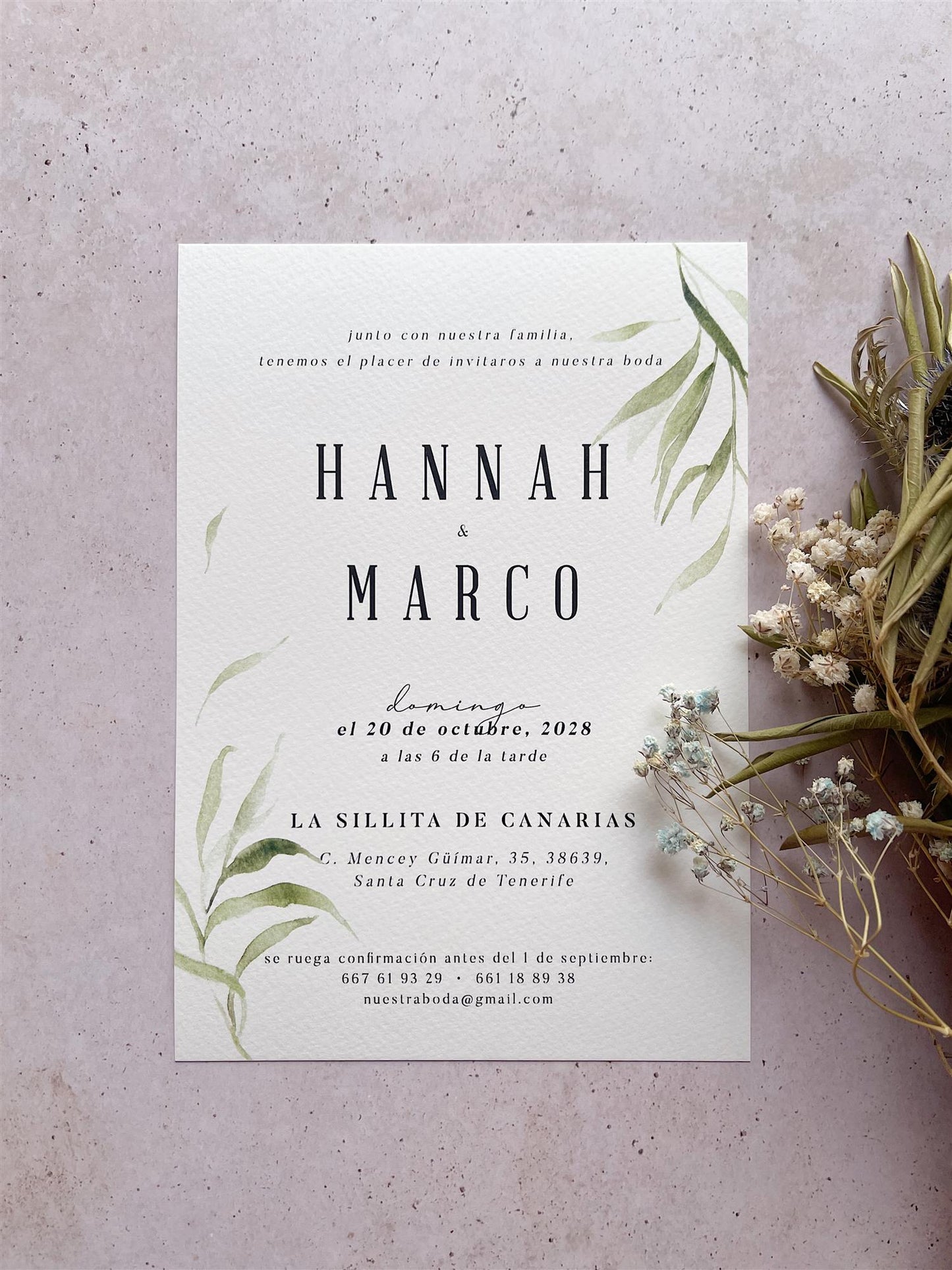 Invitación de Boda Hojas Verdes