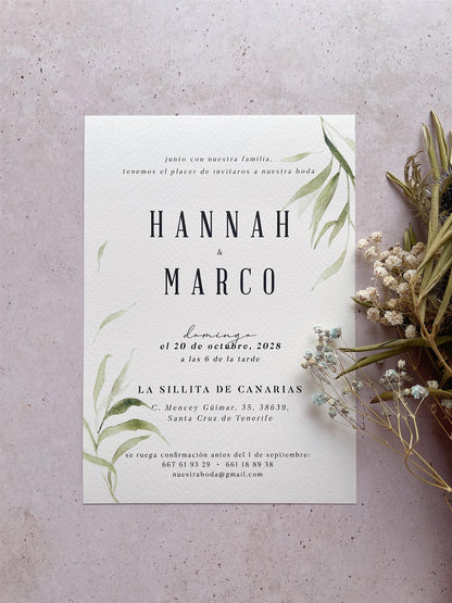 Invitación de Boda Hojas Verdes