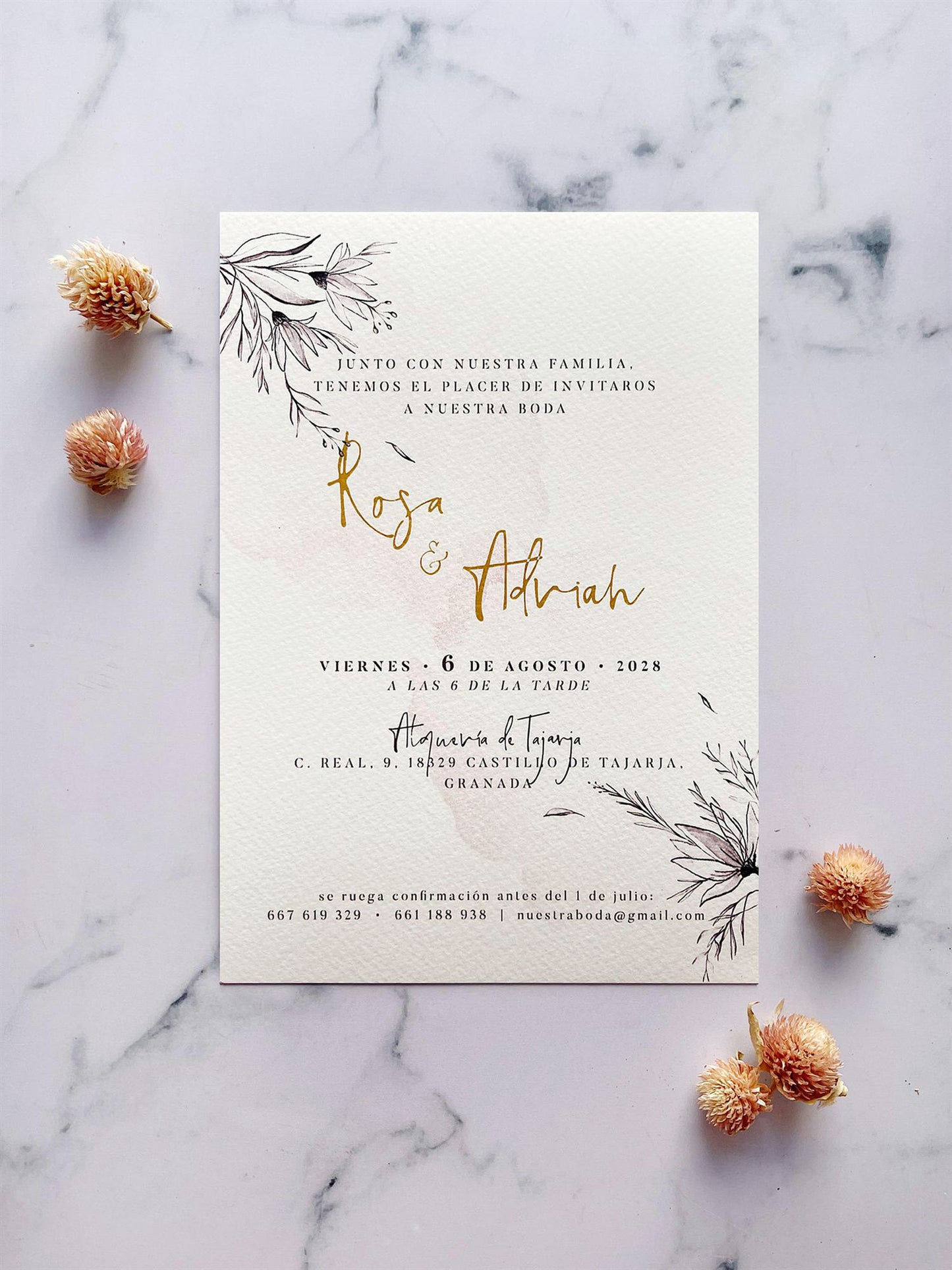 Invitación de Boda Rosa Palo