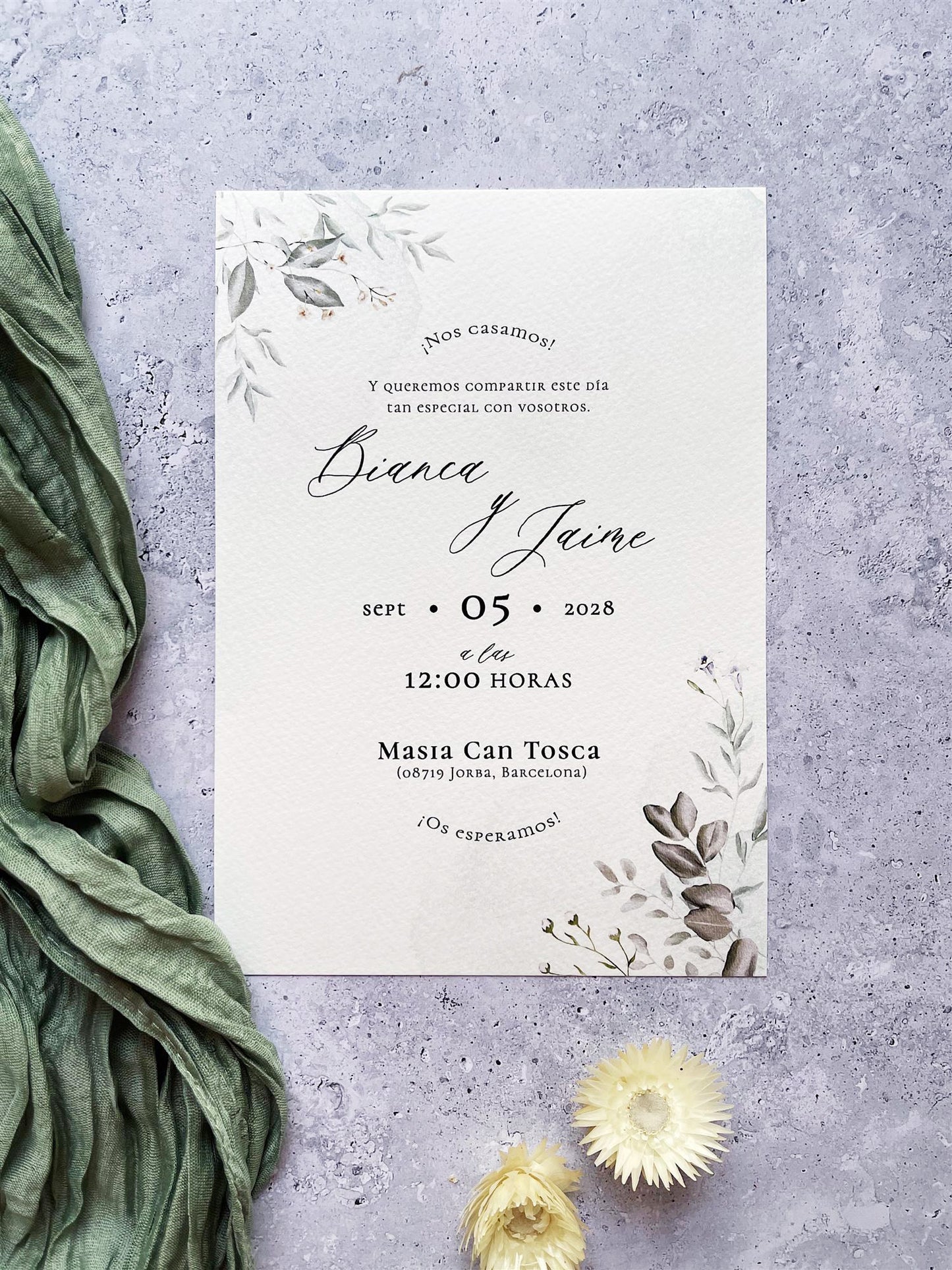 Invitación de Boda Verde Salvia