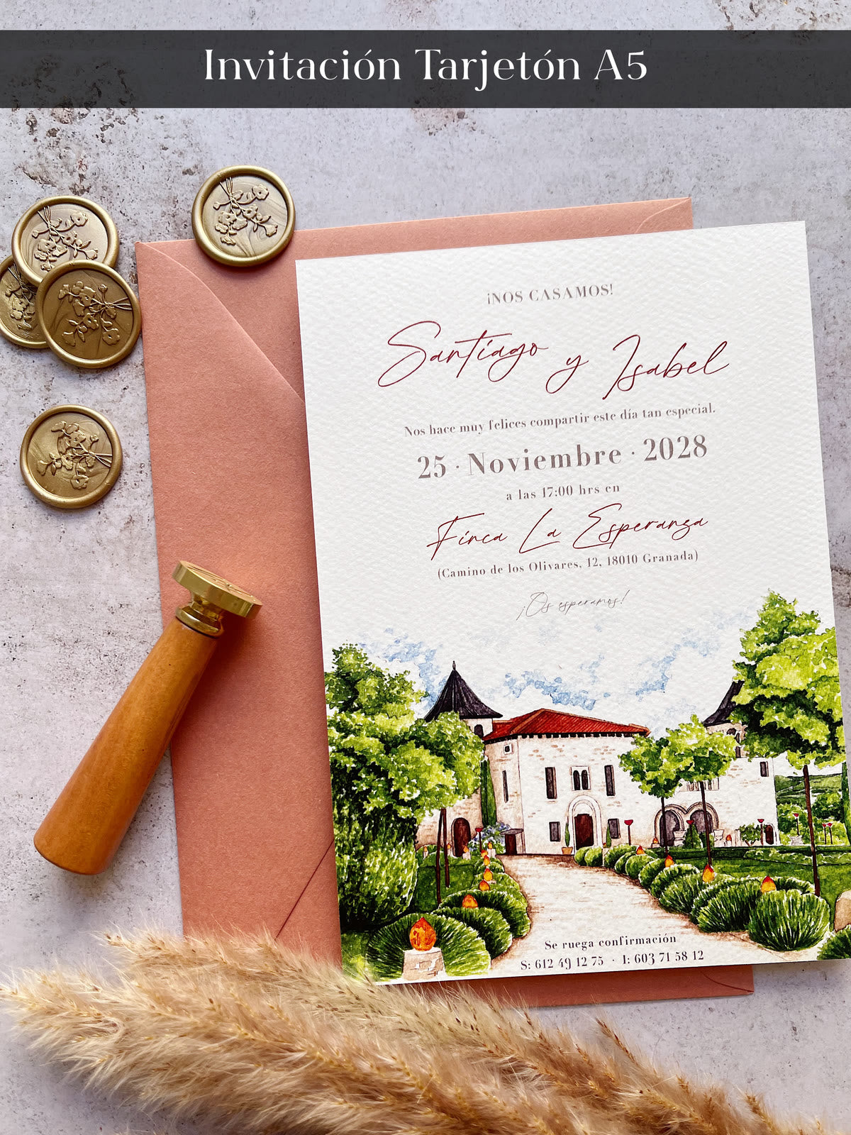 Invitación de boda personalizada en formato Tarjetón A5