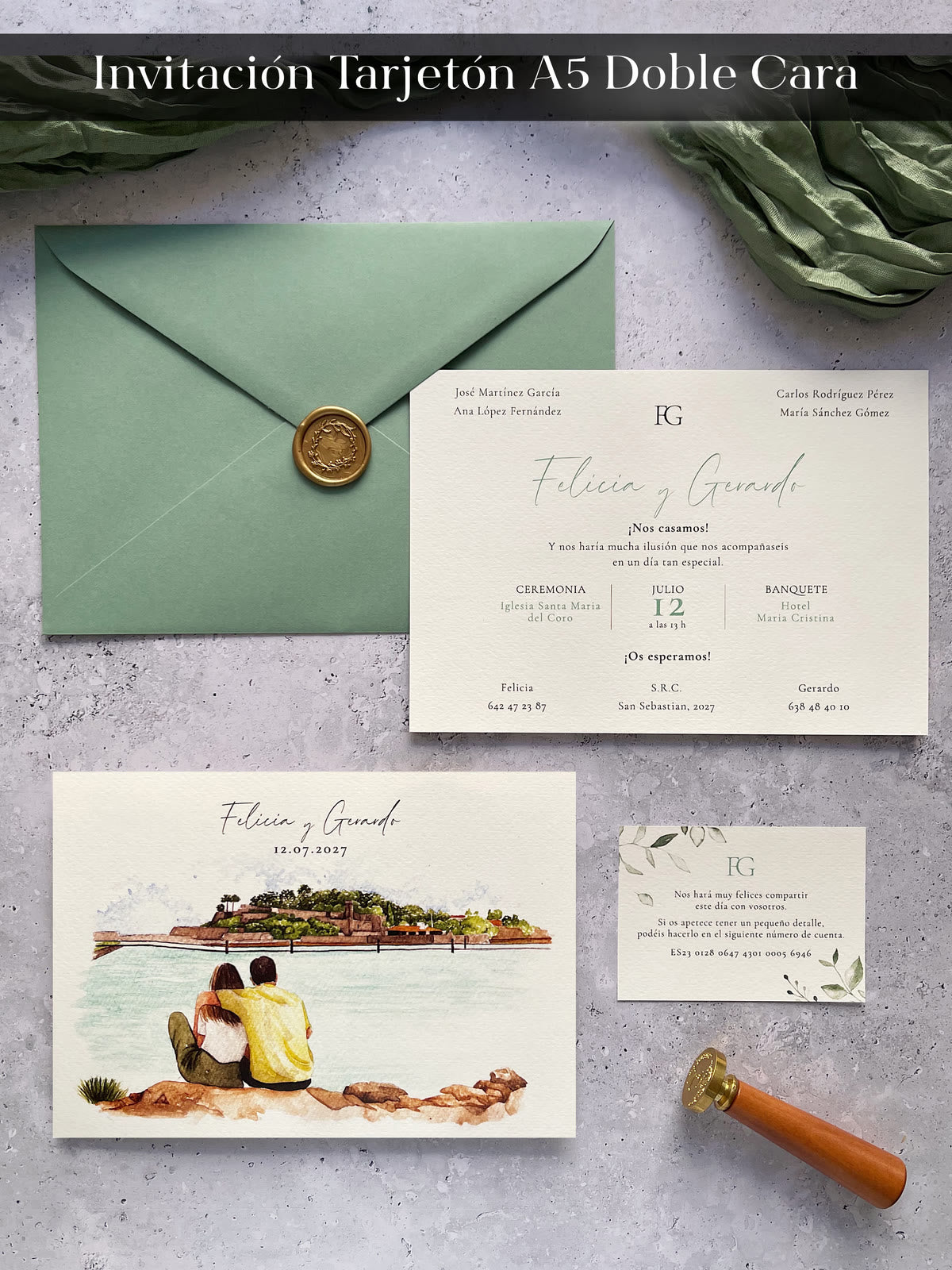 Invitación Tarjetón A5 a doble cara con acuarela personalizada