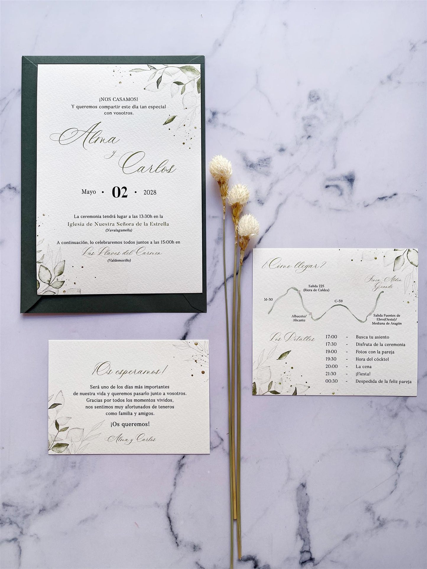 Invitación de Boda Verde Olivo