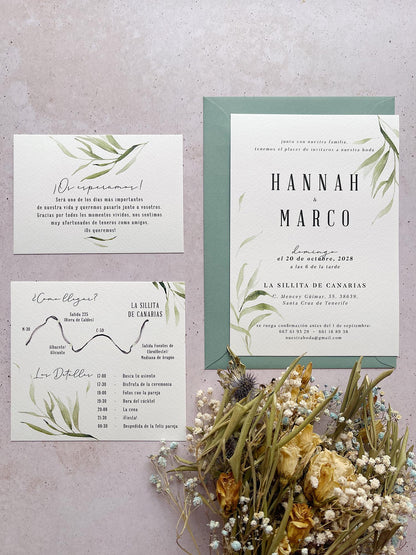 Invitación de Boda Hojas Verdes