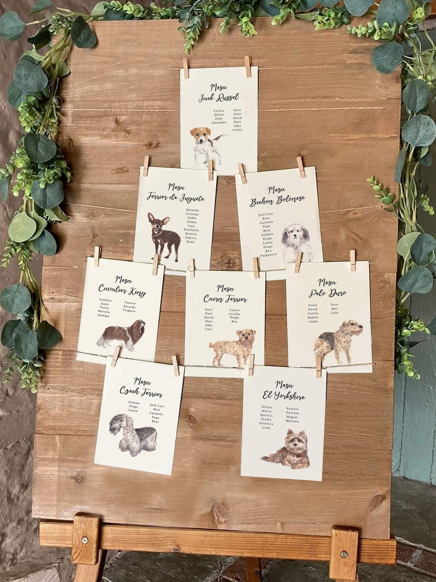 Seating plan de perros en acuarela 