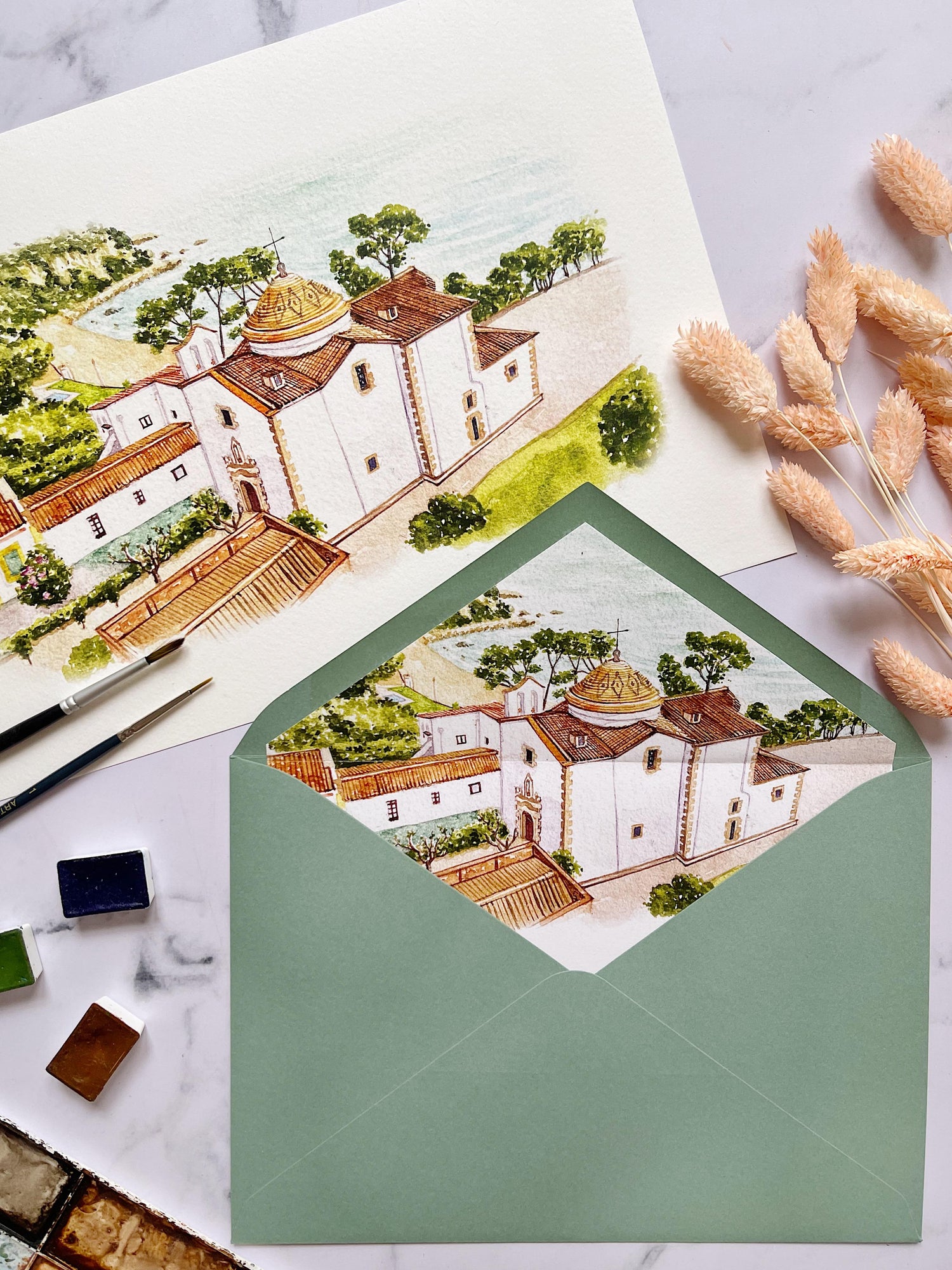 sobre forrado con acuarela