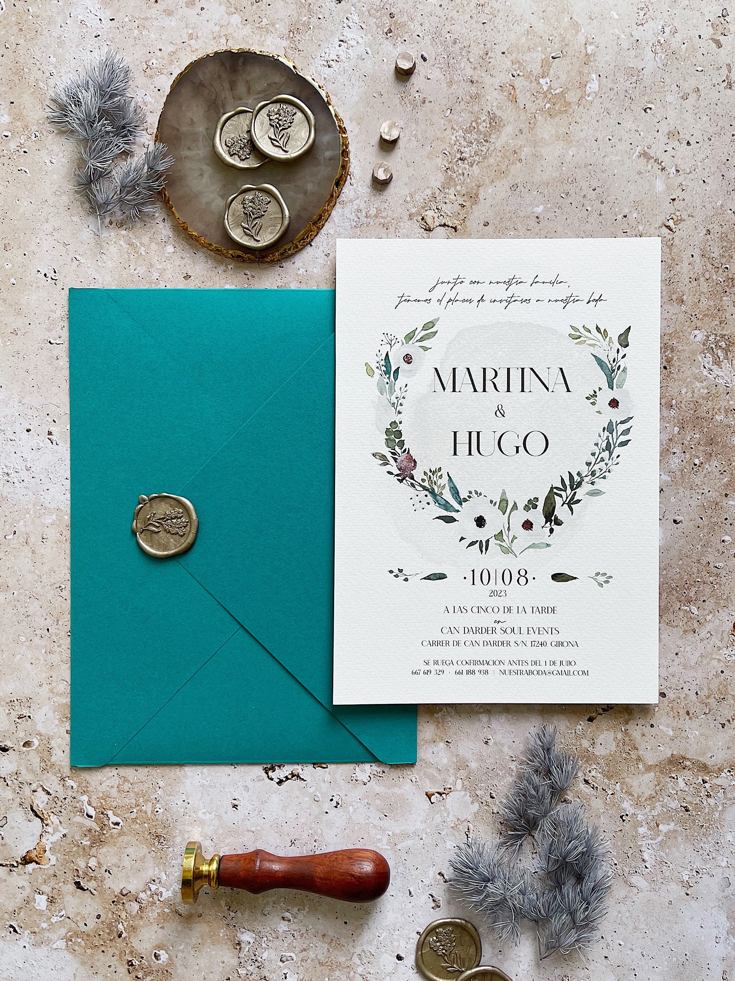 Invitación de Boda Flore verdes secas