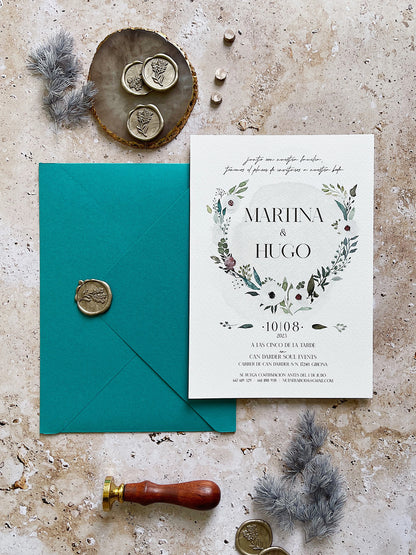 Invitación de Boda Flore verdes secas