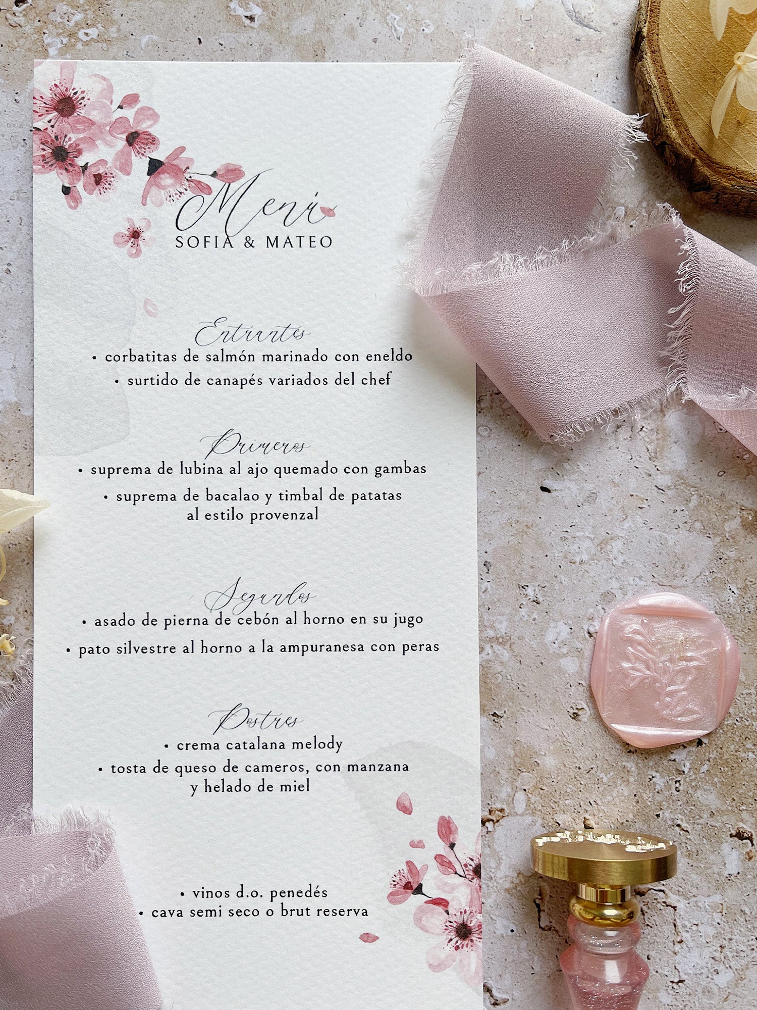 Menú de Boda color rosa