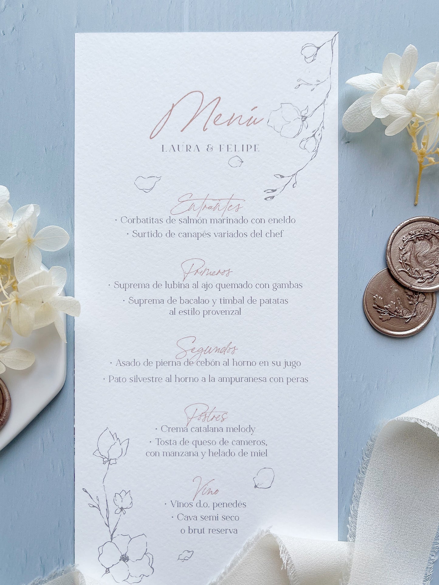 Menú de Boda Flores Minimalista