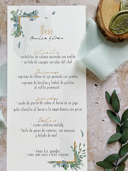 Menú de Boda Flores acuarelas