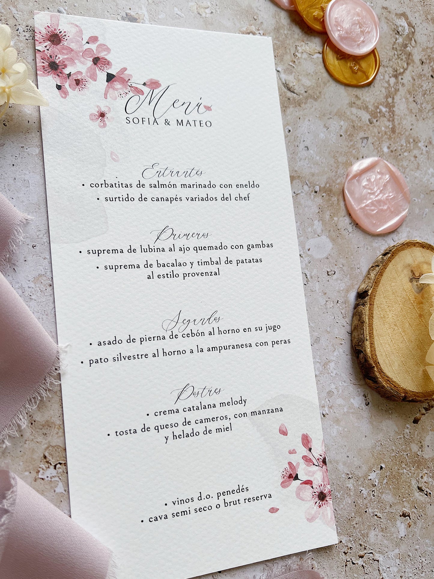 Menú de Boda con Flores de Cerezos