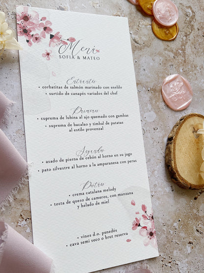 Menú de Boda con Flores de Cerezos