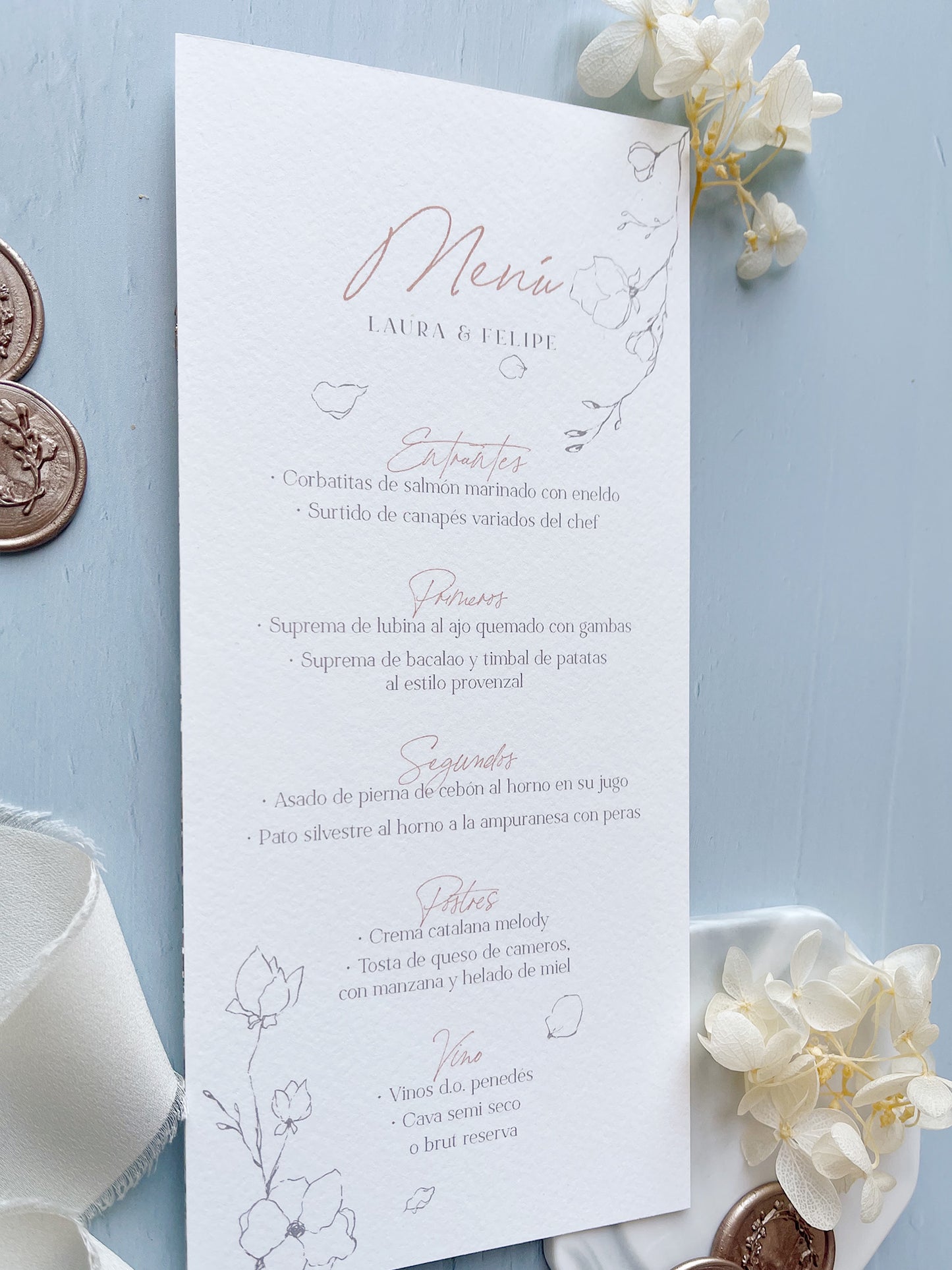 Menú de Boda Flores Minimalista