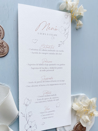 Menú de Boda Flores Minimalista